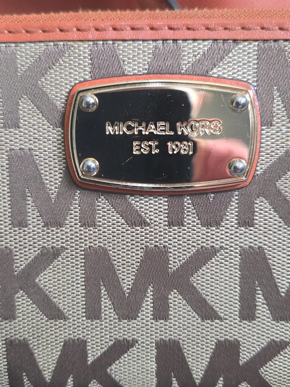 Michael Kors Orange Saffiano Leather Satchel with Matching MK Logo Wallet